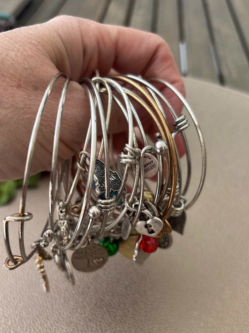 Stack of Alex and Ani and Similar Bracelets, 12